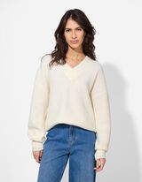 Pulover - Decolteu formă de V - Bej