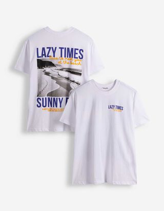 T-shirt - Print op rug - wit