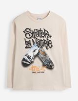 Langarmshirt - Frontprint - Hellgrau