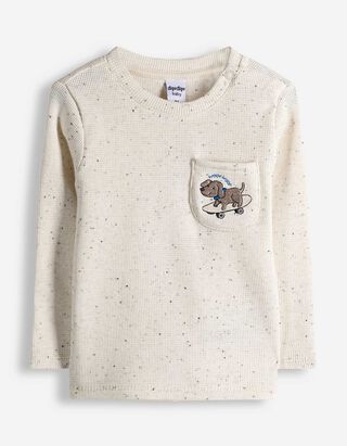 Langarmshirt - Waffelstruktur - wei&szlig;