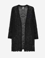 Cardigan lungo - Maglia traforata - nero