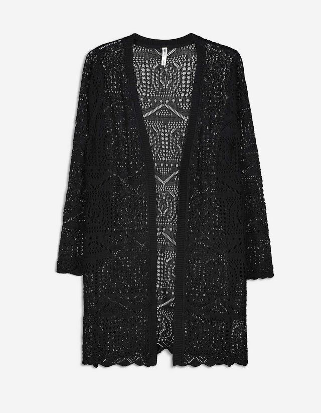 Cardigan lungo - Maglia traforata - nero