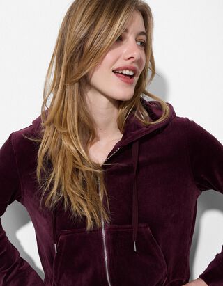 Sweatjacke - Samt - dunkellila