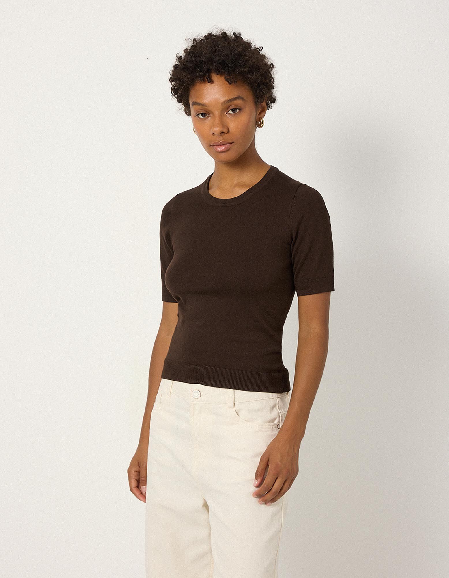 Pullover - Kurze &Auml;rmel - Dunkelbraun