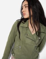 Bikerjacke - Wildlederimitat - dunkelgrün