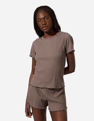 Pyjama Set aus Shirt und Hose - Viskose-Mix - Braun