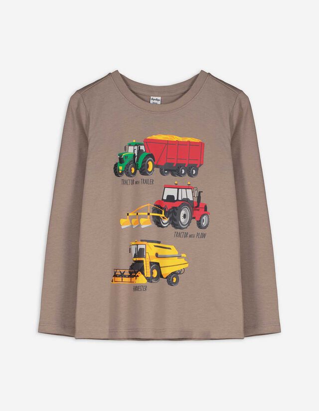 Langarmshirt - Print - hellbraun