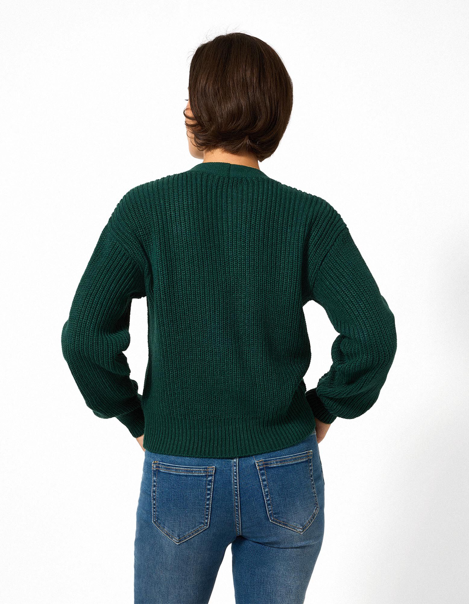 Gebreid vest - Knoopsluiting - Donkergroen