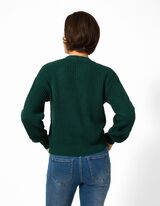 Gebreid vest - Knoopsluiting - Donkergroen