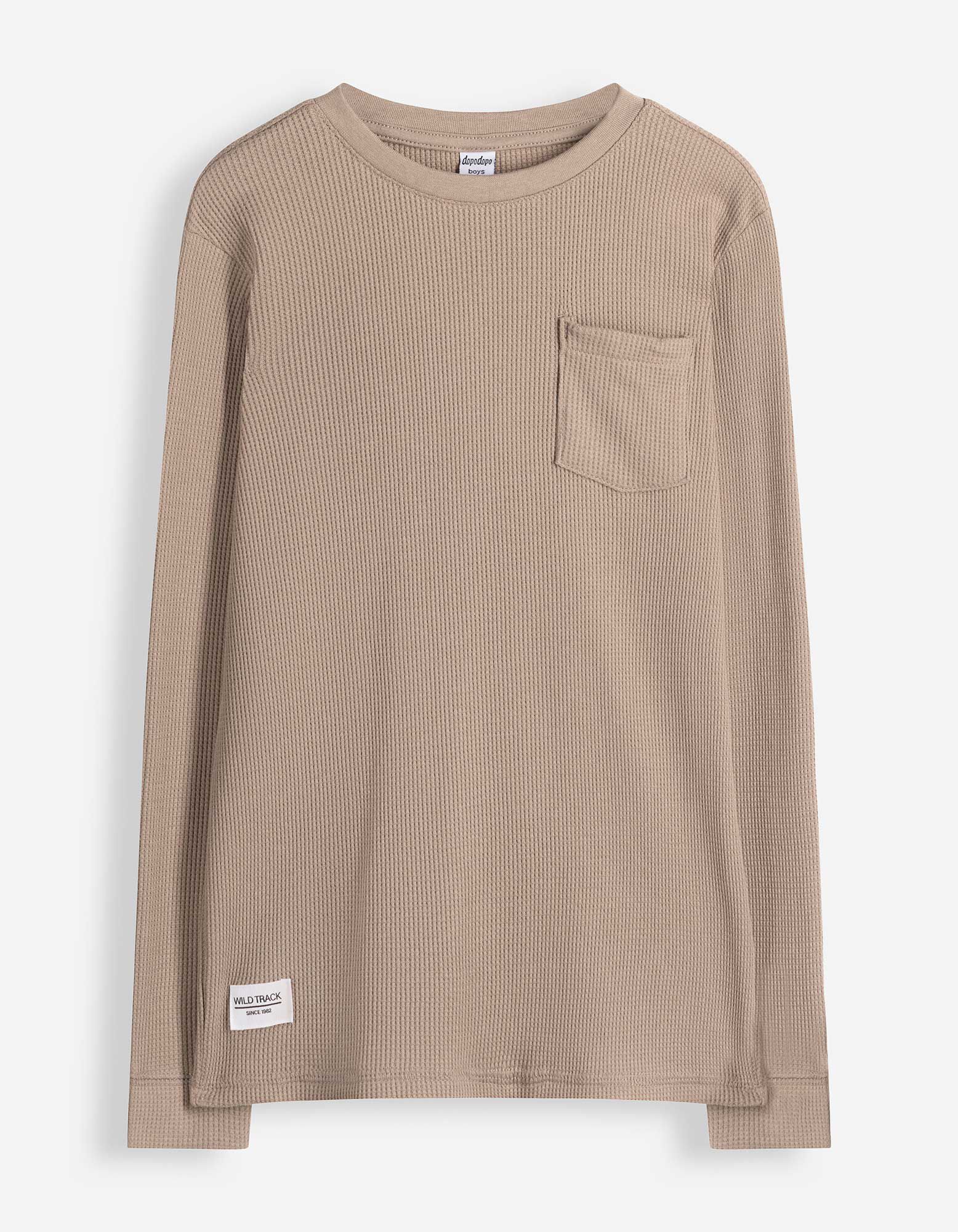 Langarmshirt - Waffelstruktur - Taupe