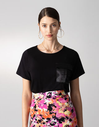T-shirt - Viscose m&eacute;lang&eacute;e - Noir