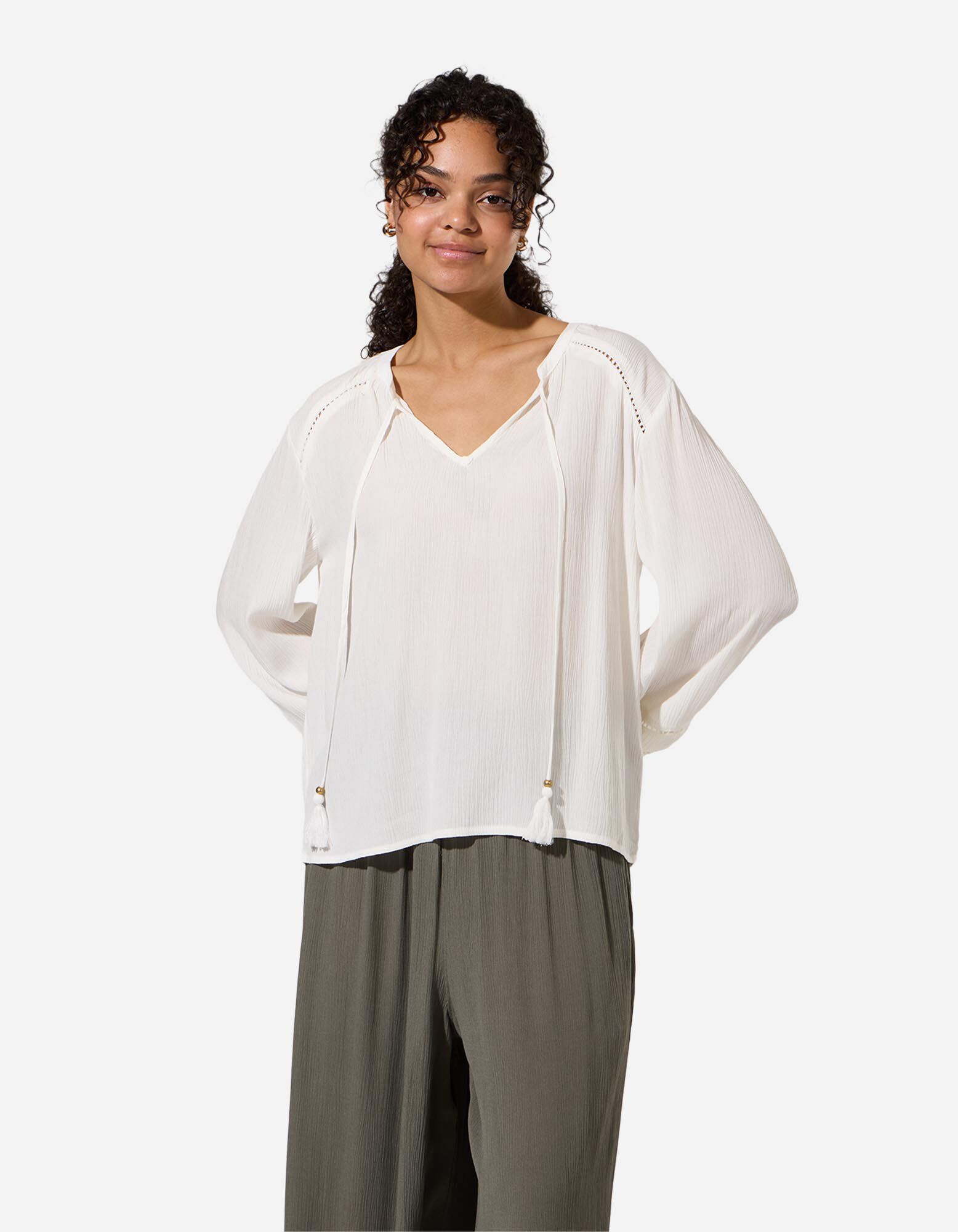 Blouse - Unicolore - Blanc cass&eacute;