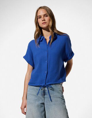 Hemd - Musselin - blau