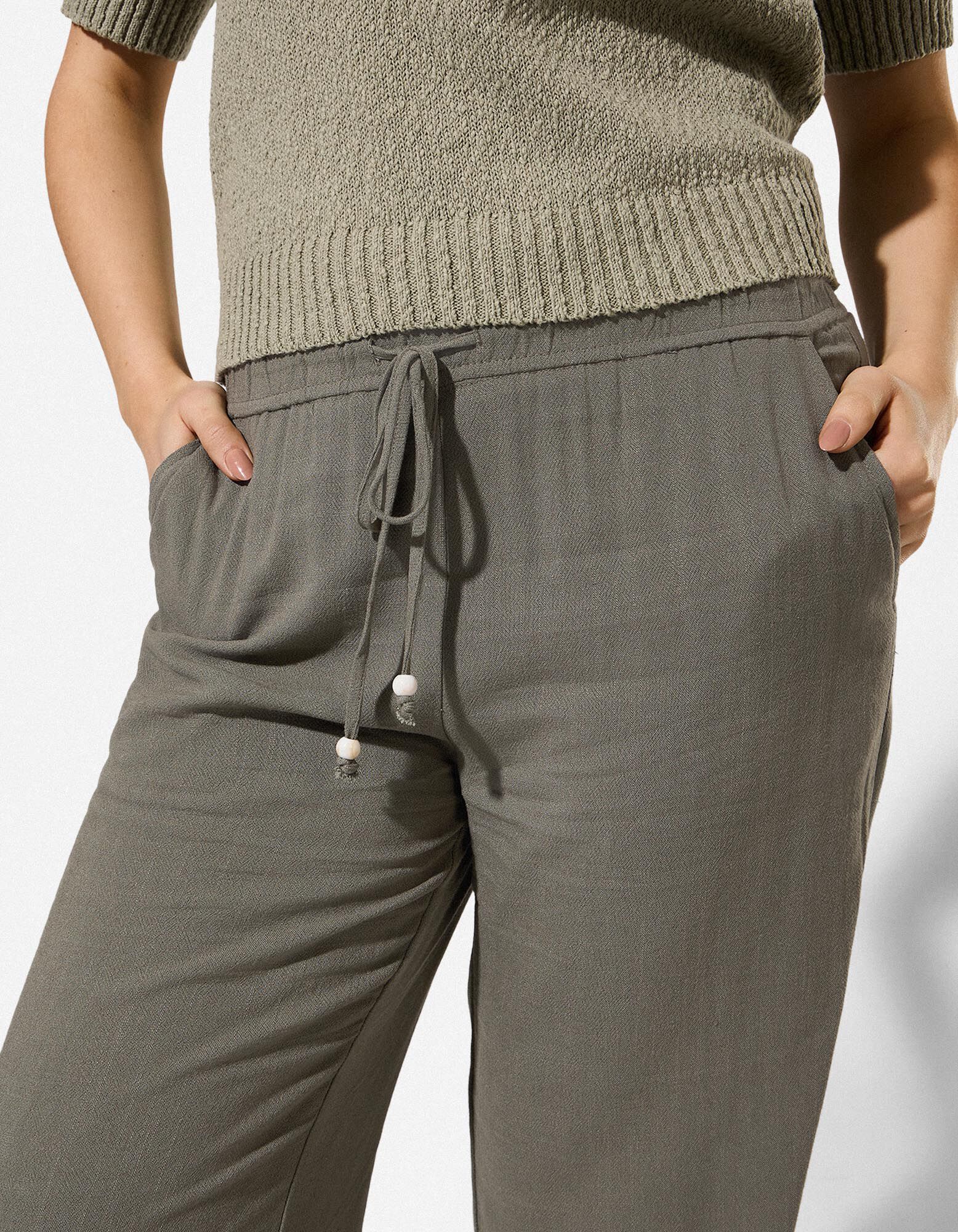 Pantalon - Aspect lin - Vert