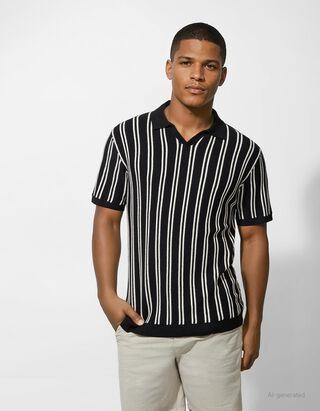 Poloshirt - Streifen - schwarz