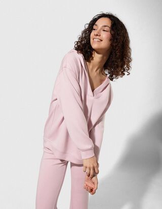 Hoodie - V-hals - lichtroze