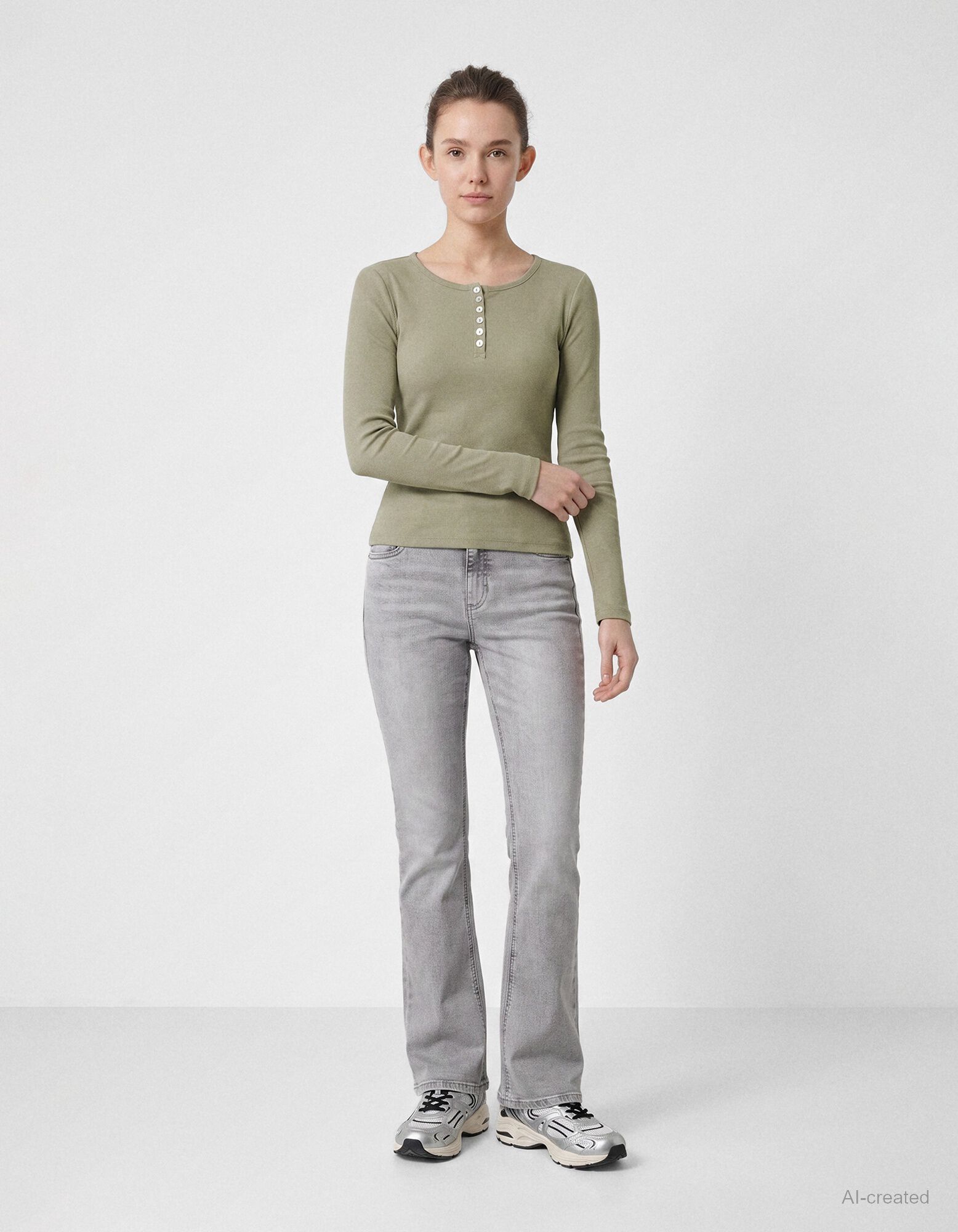 T-shirt &agrave; manches longues - Boutons d&eacute;coratifs - khaki