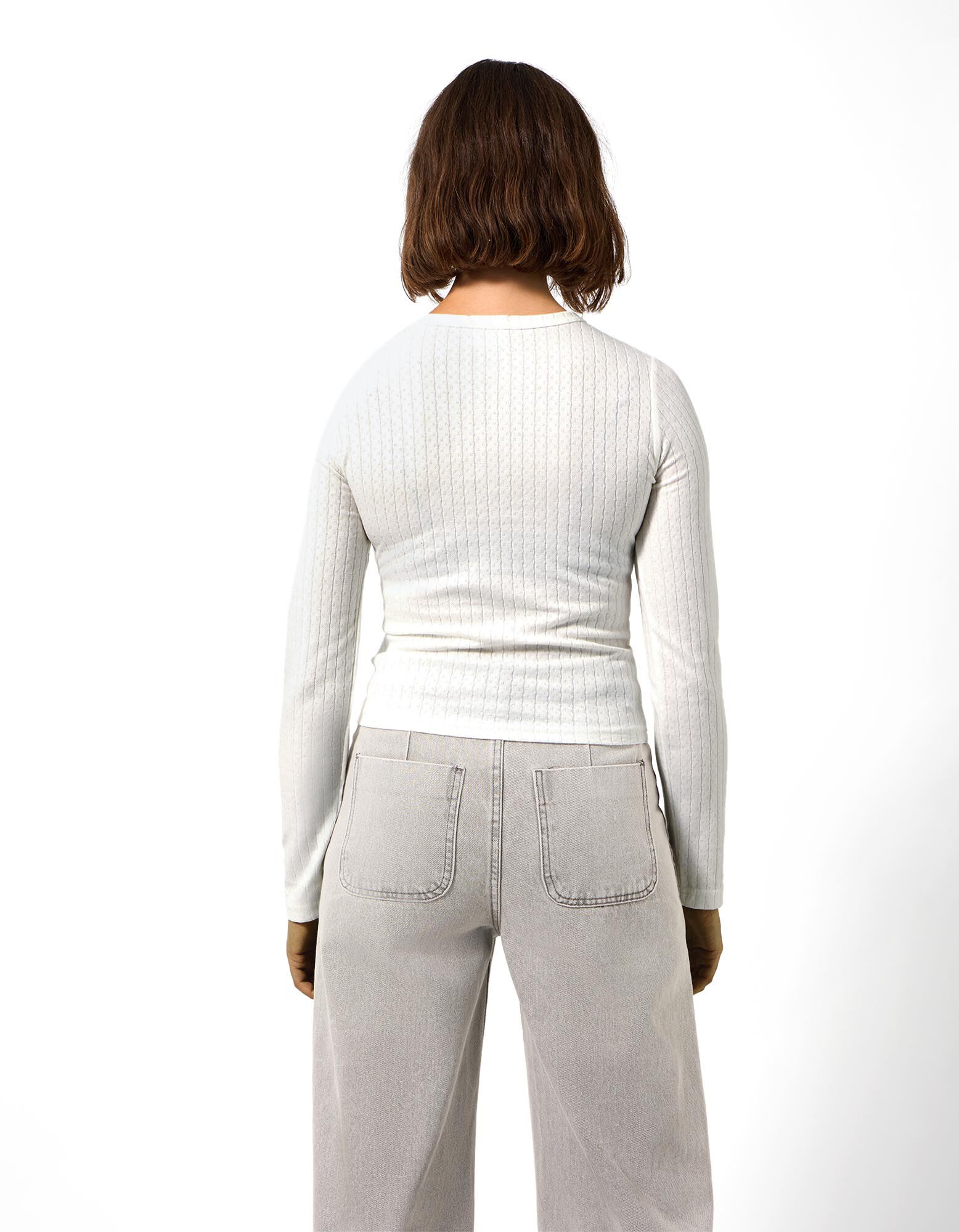 T-shirt &agrave; manches longues - &Eacute;tiquette - Blanc cass&eacute;