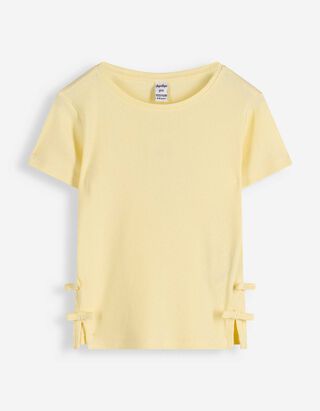 T-shirt - Geappliqueerd strikje - lichtgeel