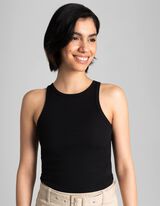 Cropped top - Geribde structuur - zwart