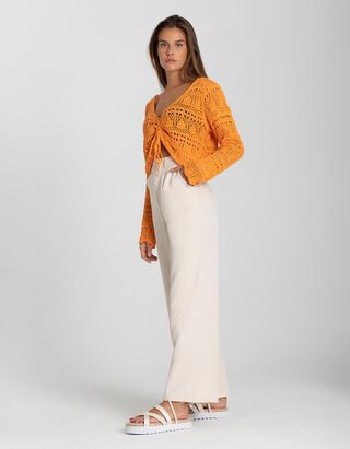 Pantalon palazzo - Fermeture par un bouton et un zip