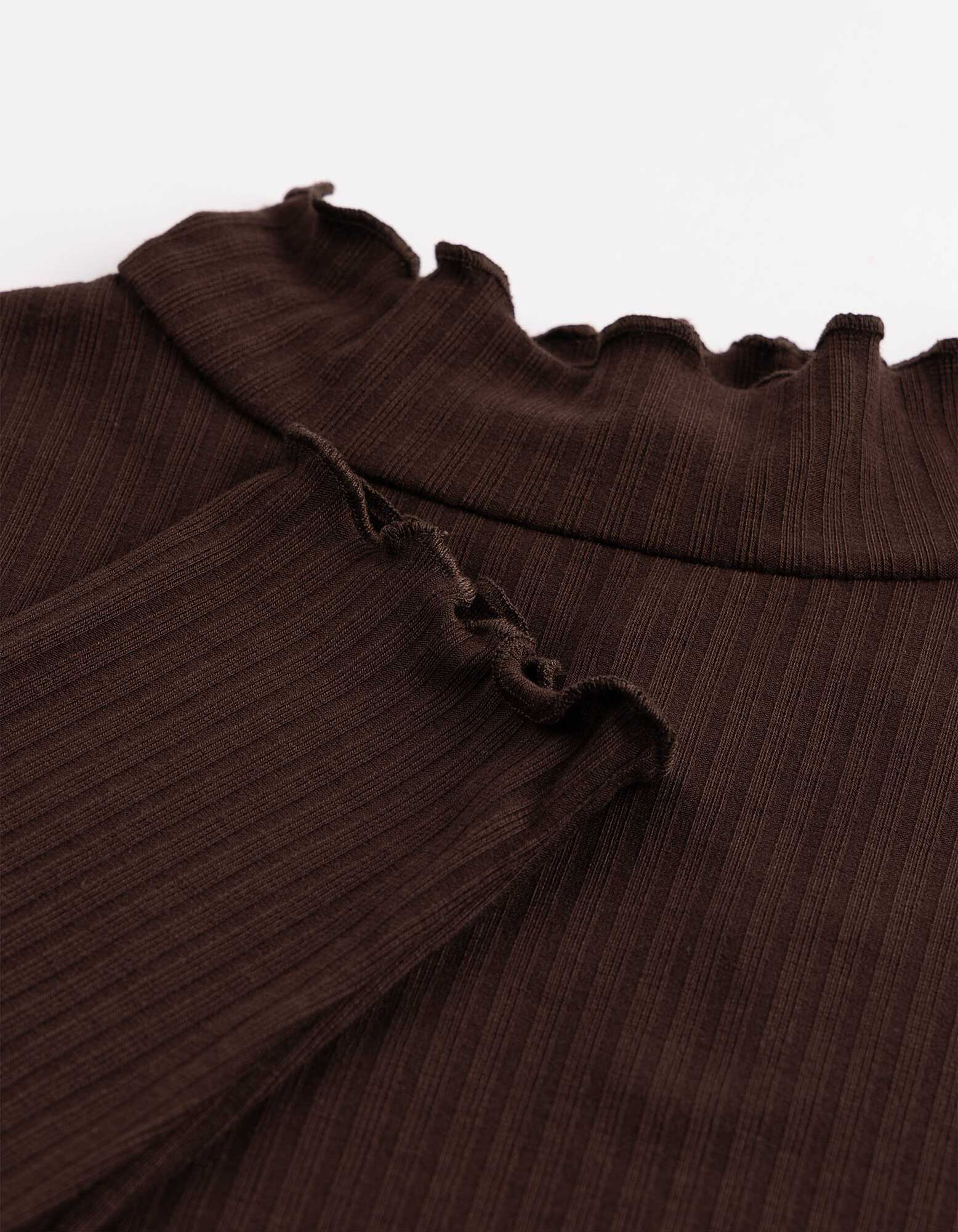 Langarmshirt - Rippenstruktur - Dunkelbraun