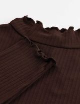 Langarmshirt - Rippenstruktur - Dunkelbraun