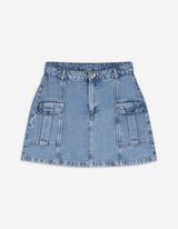 Sukňa s nakladanými vreckami - stredne modrý denim - modra