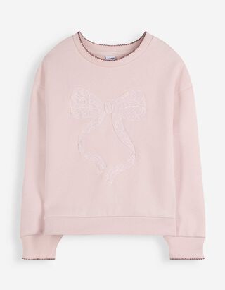 Sweatshirt - Schleifenapplikation - Rosa