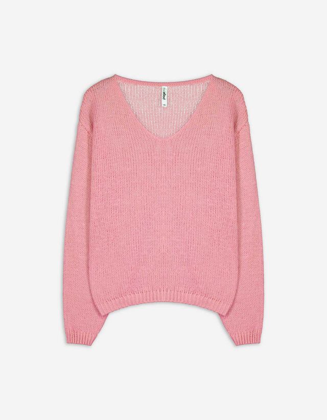 Maglione - Scollo a V - rosa