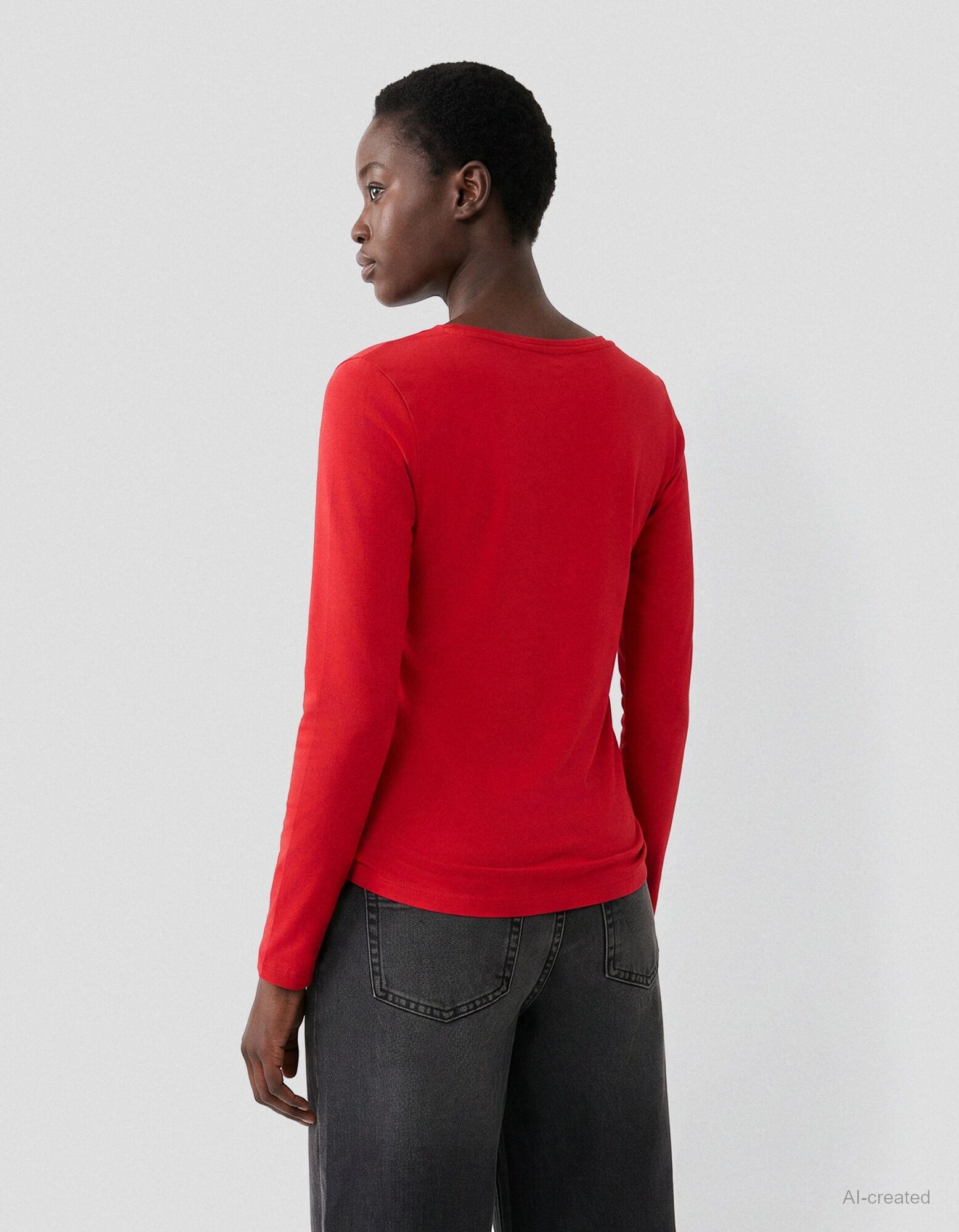 T-shirt &agrave; manches longues - Coton - Rouge