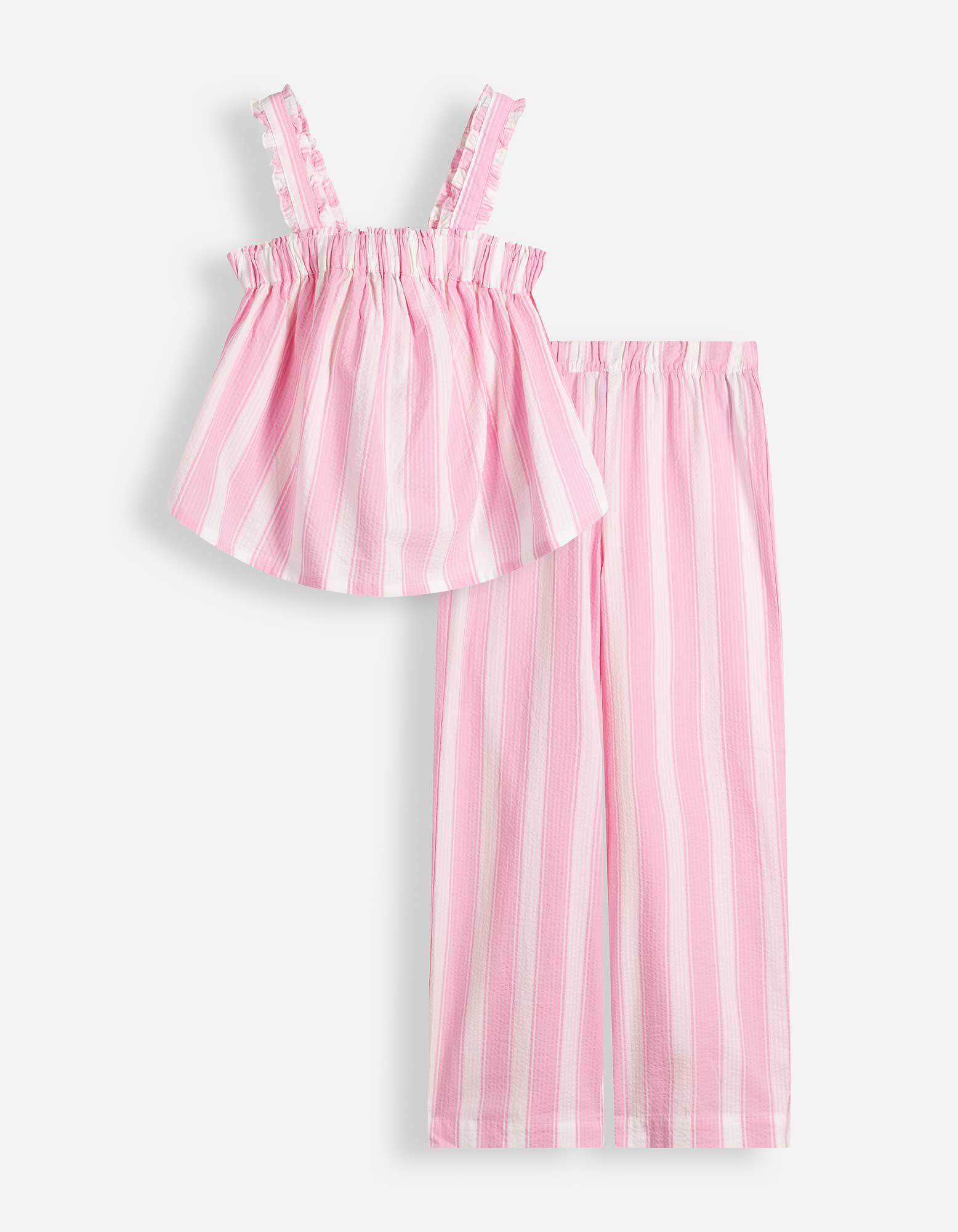 Set aus Top und Hose - Streifen - Pink