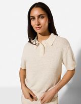 Strickpullover - Polokragen - Wei&szlig;