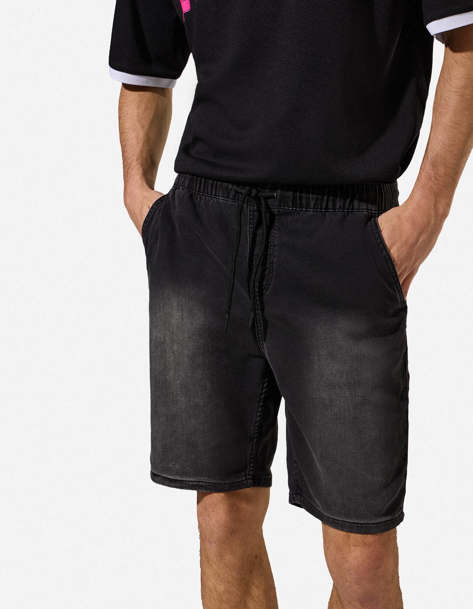 Jeansshorts - Jogger Fit - Grau