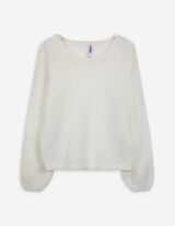 Pleteni pulover - V-izrez - bela