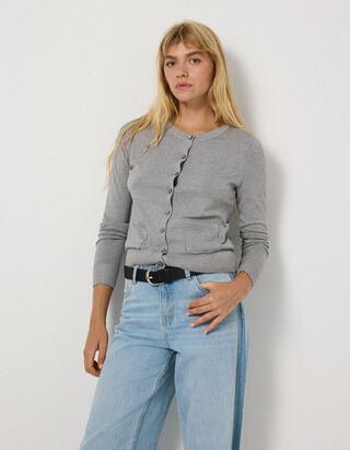 Strickjacke - Knopfleiste - Grau