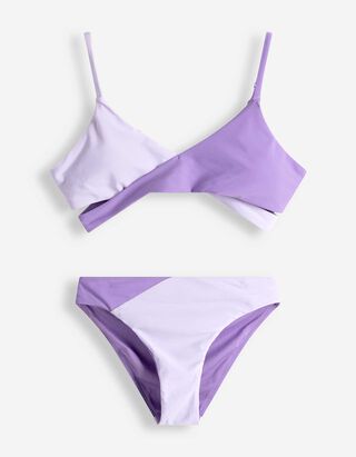Set aus Bikinitop und Bikinislip - Color-Blocking - lila