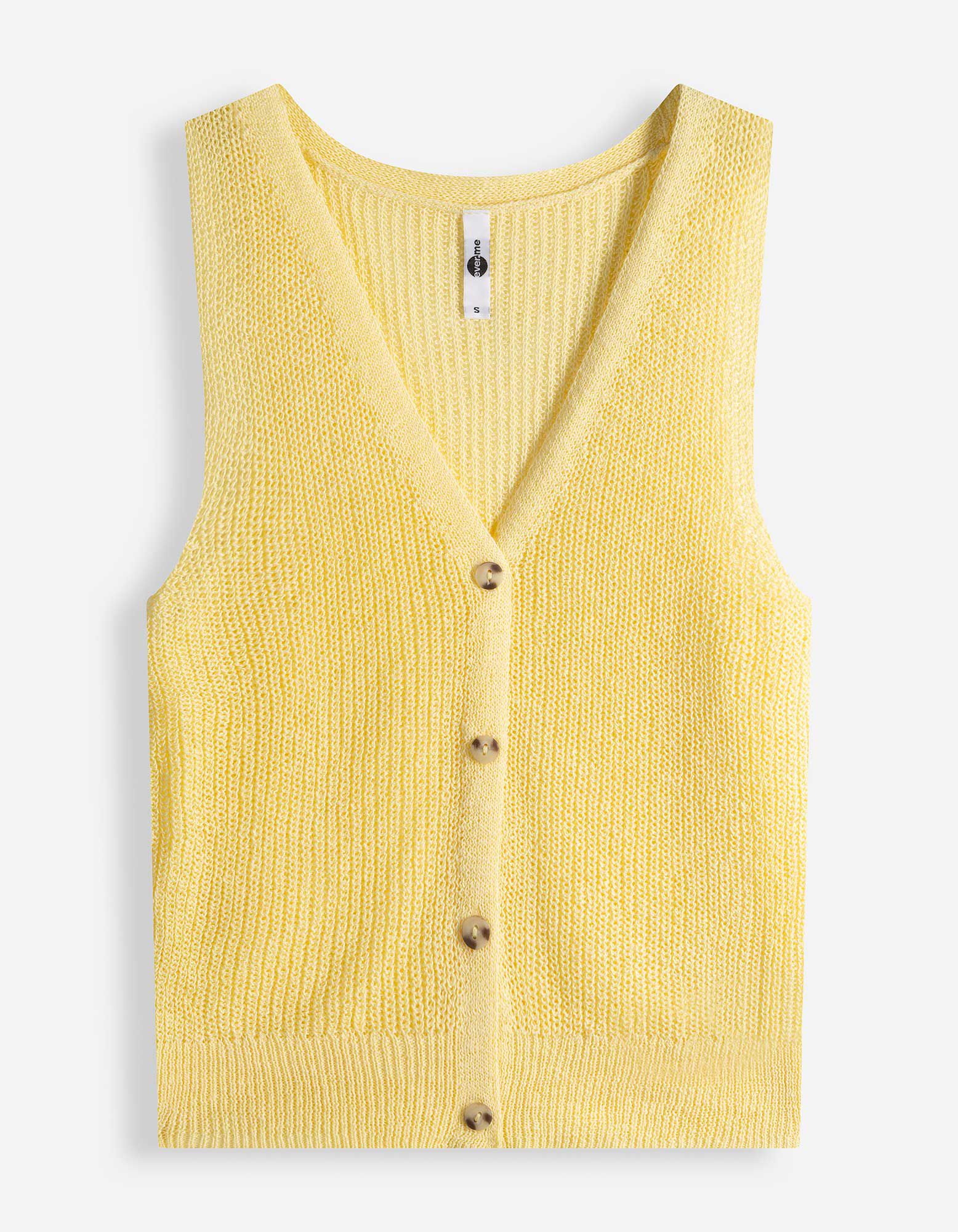 Gebreide top - Knoopsluiting - lichtgeel