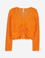 rozpinany sweter - Dzianina perforowana - pomaranczowy