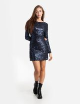 Abito - Inserto di paillettes - blu scuro