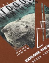 Tričko s dlhými rukávmi - Potlač - tmavohneda