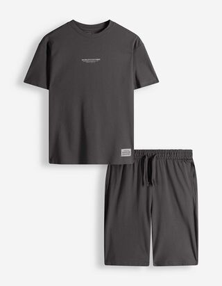 Set aus T-Shirt und Hose - Piqu&eacute; - dunkelgrau