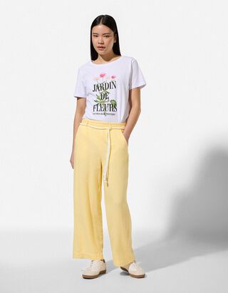 Culotte - Leinen-Optik - hellgelb