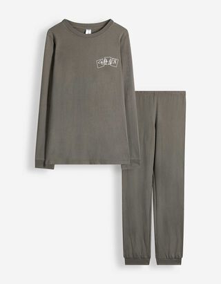 Pyjama Set aus Shirt und Hose - Print - Dunkelgrau