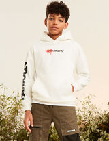 bluza z kapturem - nadrukowany przekaz - bialy