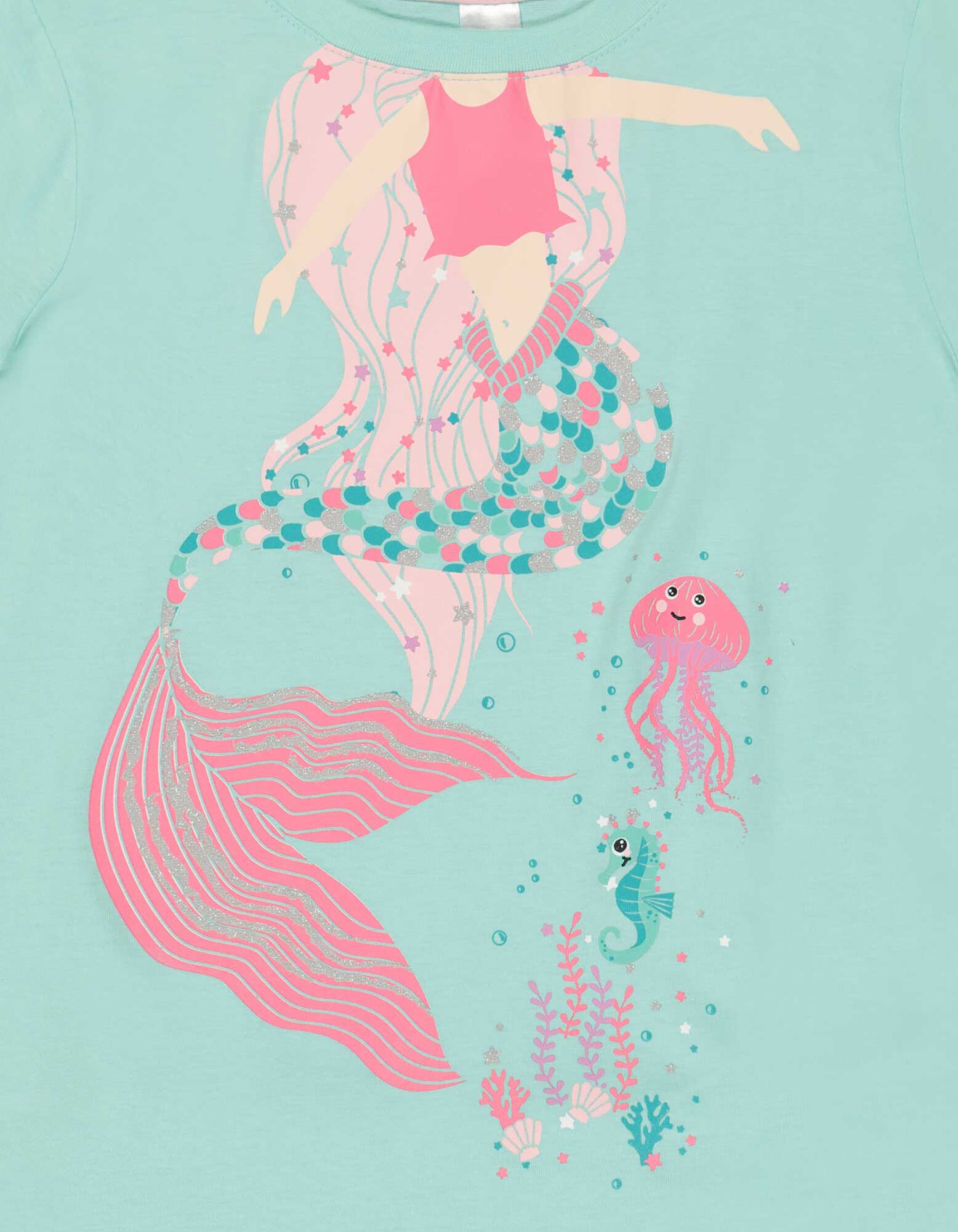 Pyjama set van shirt en shorts - Print - turkoois