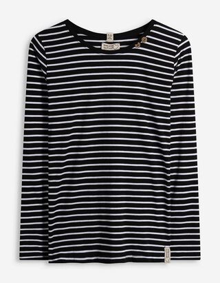 Langarmshirt - Zierknöpfe - schwarz