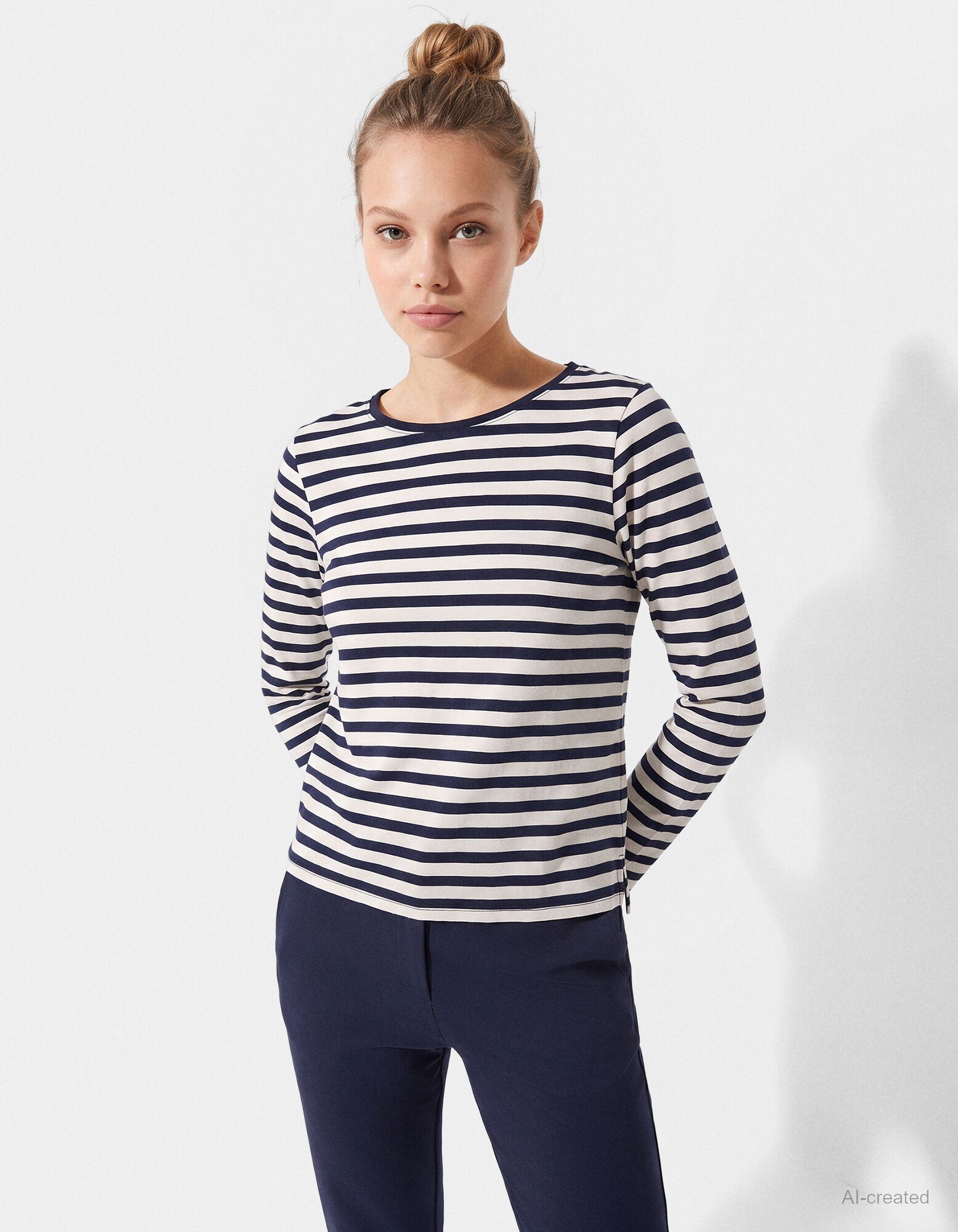 Maglia a manica lunga - Righe - Blu scuro