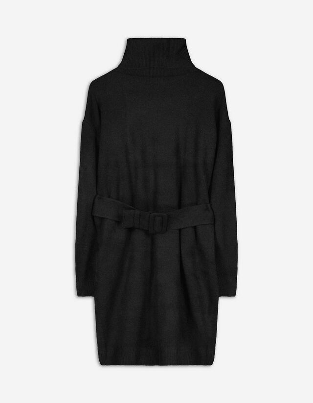 Strickkleid - Gürtel - schwarz