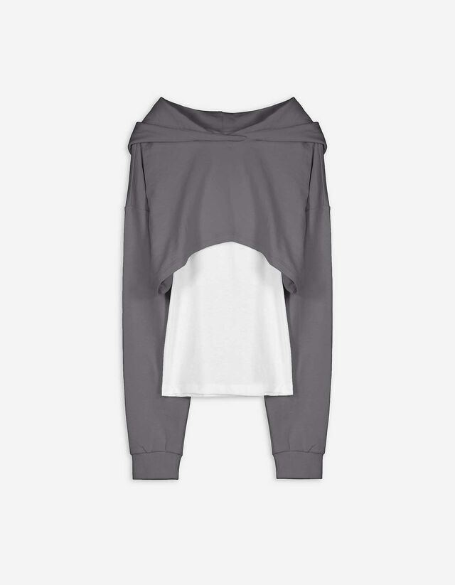 set van cropped hoodie en top - kort - donkergrijs